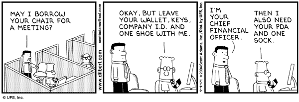 Dilbert cartoon about borrowing chairs for a meeting