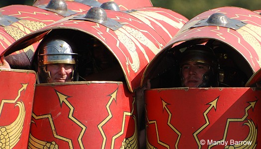 Reenactment of Roman Soldiers in Tortoise Formation