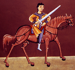 Rider on the Red Horse illustrated in the Bamburg Apocalypse (c. 1020)