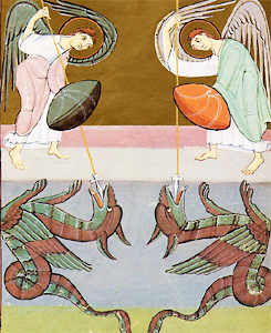 Michael and the Archangels Fight the Dragon (Rev. 12:7) 