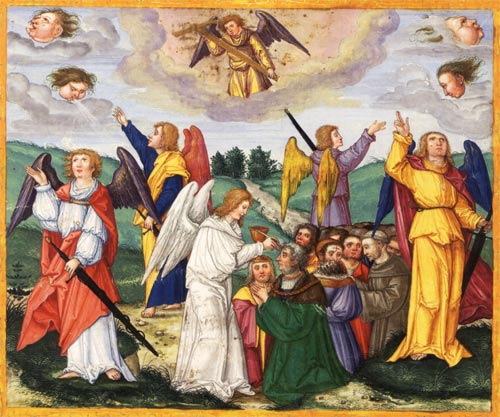 Engel halten die vier Winde / Die Versiegelung der 144000 - Angels Holding the Four Winds / The Sealing of the 144,000 by Matthias Gerung, c. 1530 