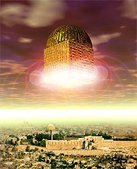 Artist rendition of New Jerusalem descending over the old Jerusalem