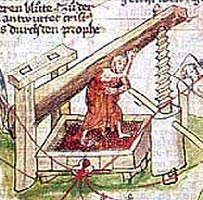 Christ treading a wine-press. Supposedly from a 15th century german manuscript