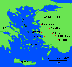 Map of the location of the Seven Churches