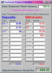 Checkbook Balancer Main Screen